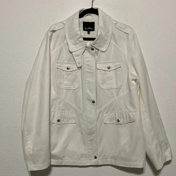 Sam Edelman White Denim Button Front Cotton Utility Jacket Size XL - Picture 1 of 11